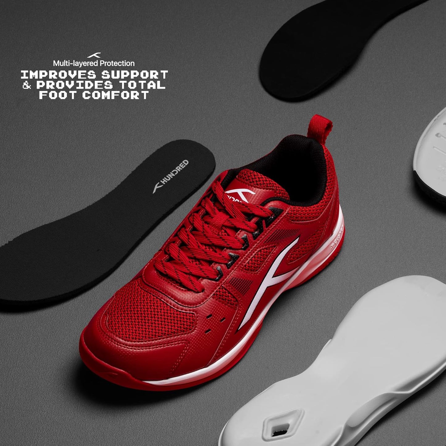 Hundred RAZE Badminton Shoe | Mens and Boys | Non-Marking Shoe | Court Shoe | For Badminton, Squash, Tennis Players | X-Cushion, Active Grip Sole, Toe Assist