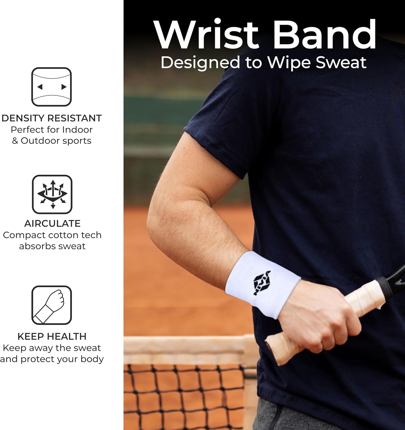 Nivia WB01 Wrist Band (Navy, Size: Large) Material: Cotton Non-Slip and Light Weight Good Absorbent Stretchable for Men and Women Sports Sweatband Tennis Sweatband