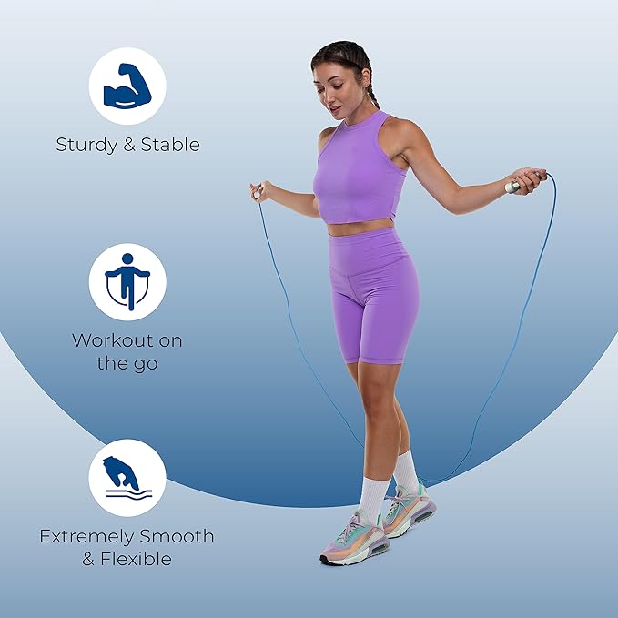 High-quality blue speed rope with ergonomic foam handles for easy grip