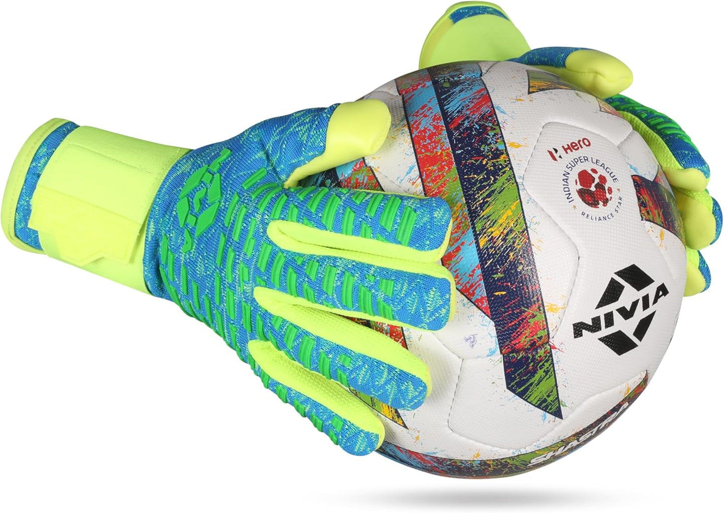 NIVIA Latex Ashtang Goalkeeper Gloves, Large (SkyBlue/F.Green)