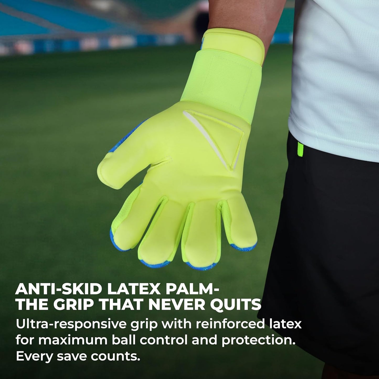 NIVIA Latex Ashtang Goalkeeper Gloves, Large (SkyBlue/F.Green)