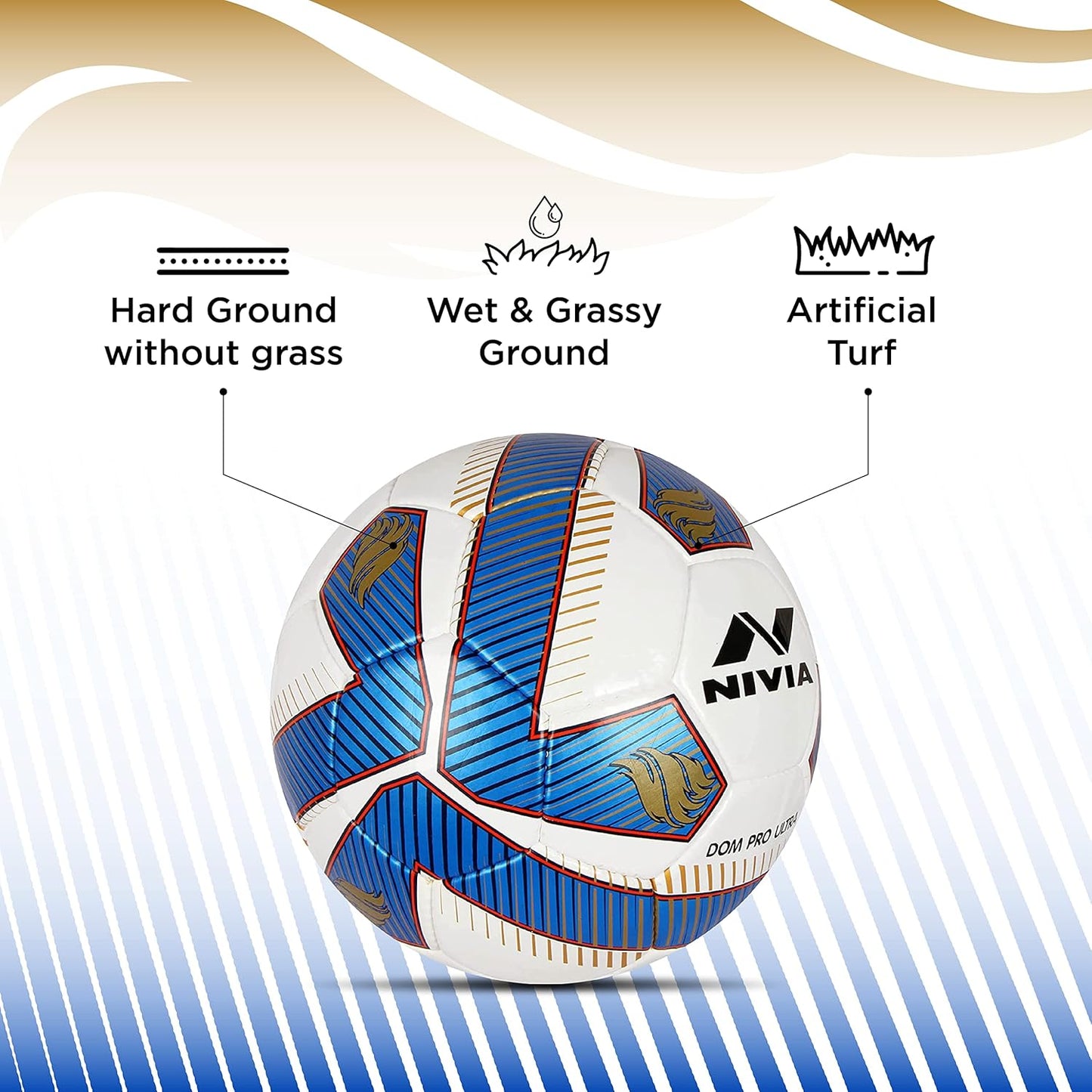 NIVIA Dom Football | Material: Polyvinyl Chloride (PVC) | Inflating Needle | Air Retention | 32 Panel | Suitable For Grassy Grounds | For Men and Women | Futsal Ball (Blue) Size-5