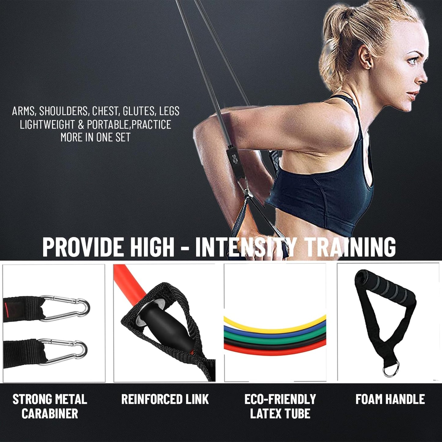 anythingbasic ab. Expander Tube Set Resistance Bands Set with Handles, Door Anchor, Ankle Straps Long Latex Tubes Premium Heavy Duty Expander Cords Men Women