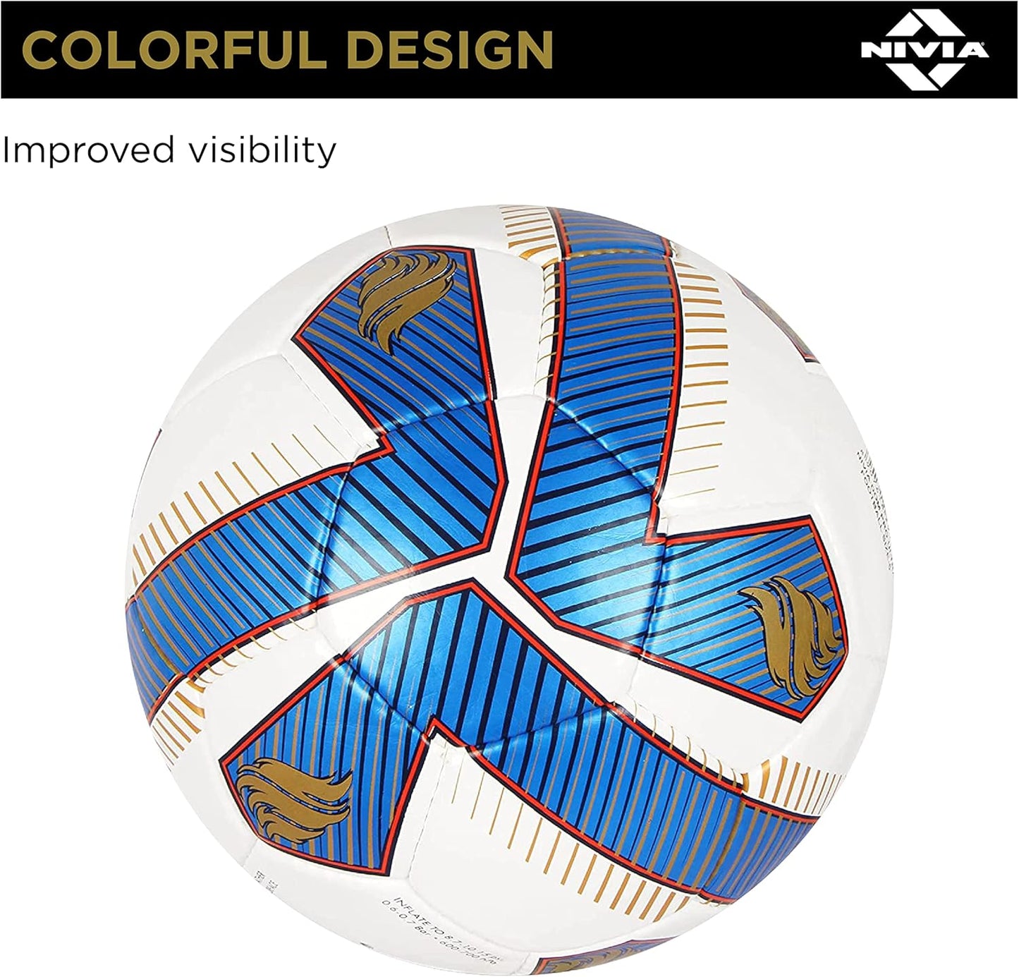 NIVIA Dom Football | Material: Polyvinyl Chloride (PVC) | Inflating Needle | Air Retention | 32 Panel | Suitable For Grassy Grounds | For Men and Women | Futsal Ball (Blue) Size-5