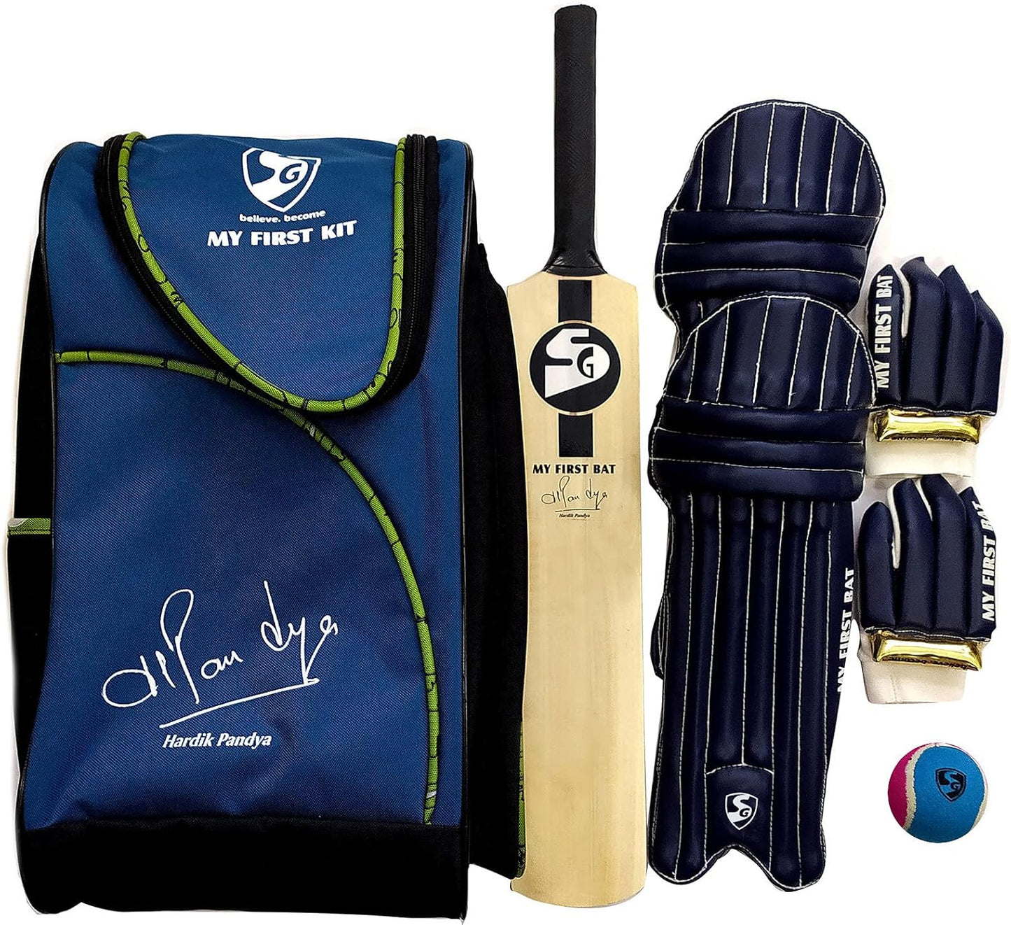SG Boys My First Kit HP Signed (Multicolor, Age: 5-6 Years) | Includes: 1 Bat, Leg Guard & 1 Pair Batting Gloves | Ideal Junior Cricket | for Tennis Ball | Lightweight