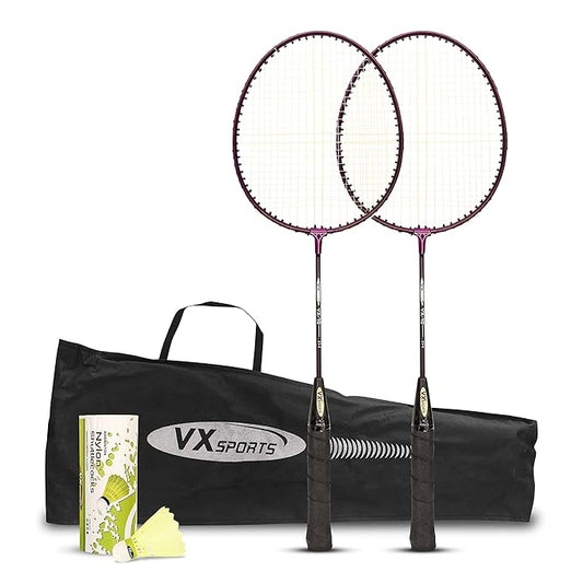 Vector X VXB-10 Aluminum Badminton Racket Pack of 3 Pieces Nylon Shuttles with Full-Cover Set (Maroon)