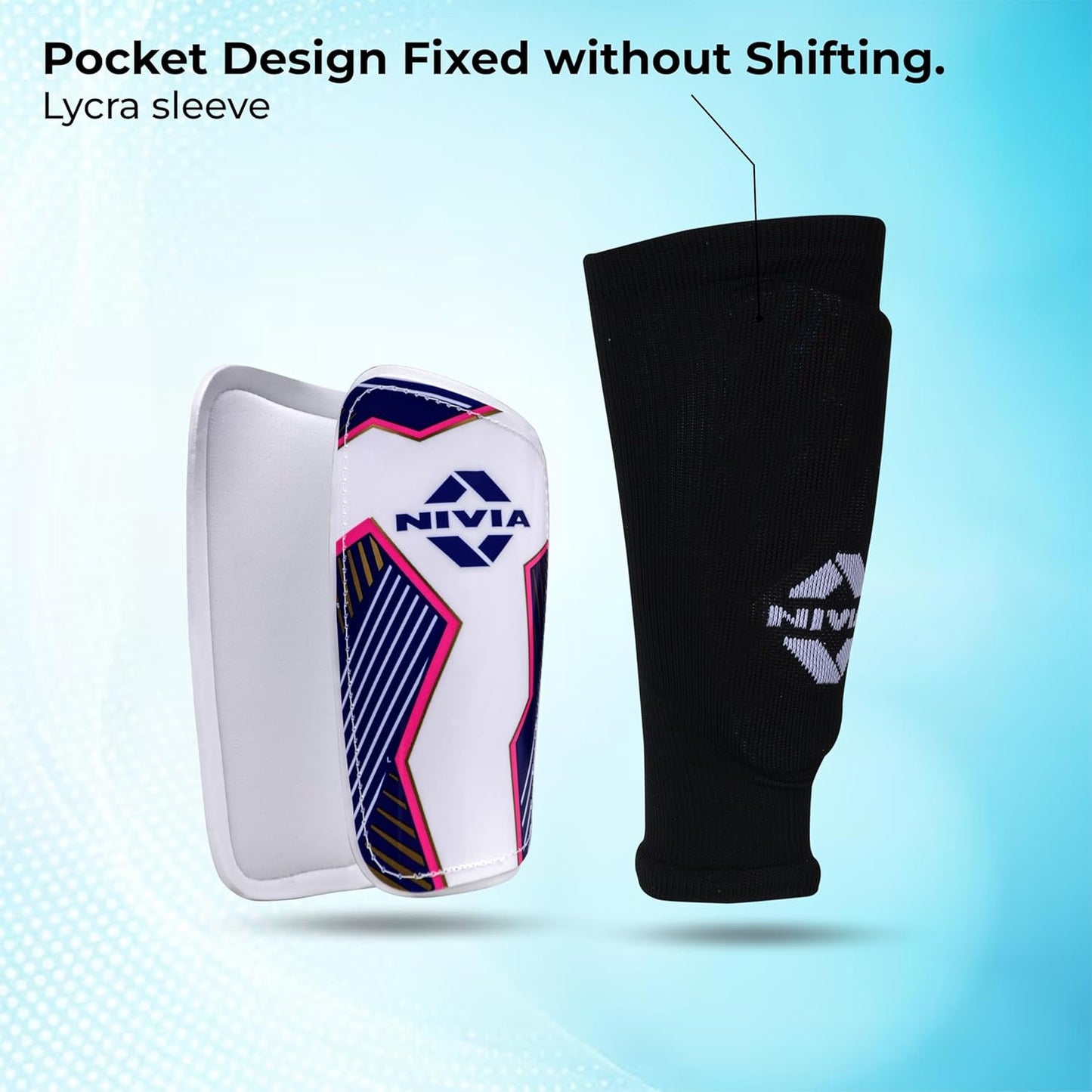 Nivia Classic Shin Guards with Sleeves for Youth and Adults (Medium) | for Football Games Matches, Training, Basketball, Baseball, Cycling | Light Weight & Breathable with Lycra Sleeves