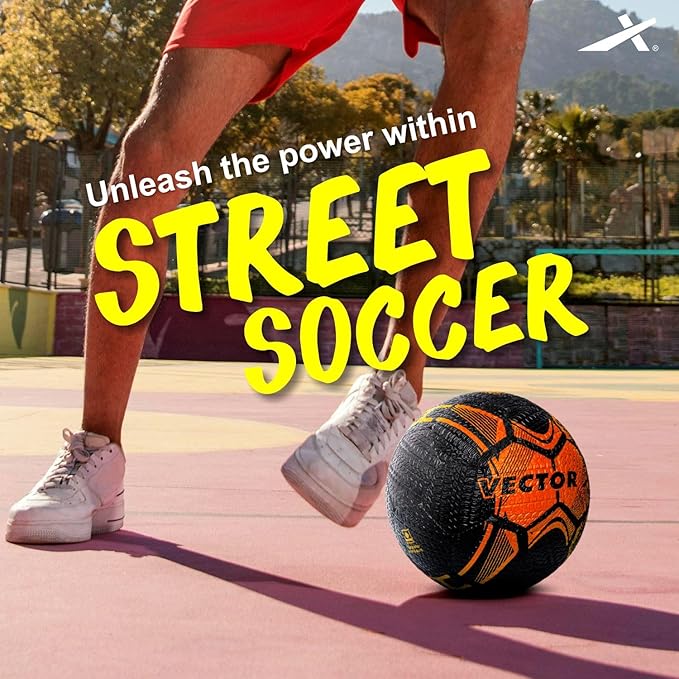 Vector X Street Soccer Rubber Moulded Stitched Football|Training|Match|Sports|Playing|Practice|Indoor & Outdoor Ball|Durable & Water-Resistant Soccer Ball for Youth, Men, Adult