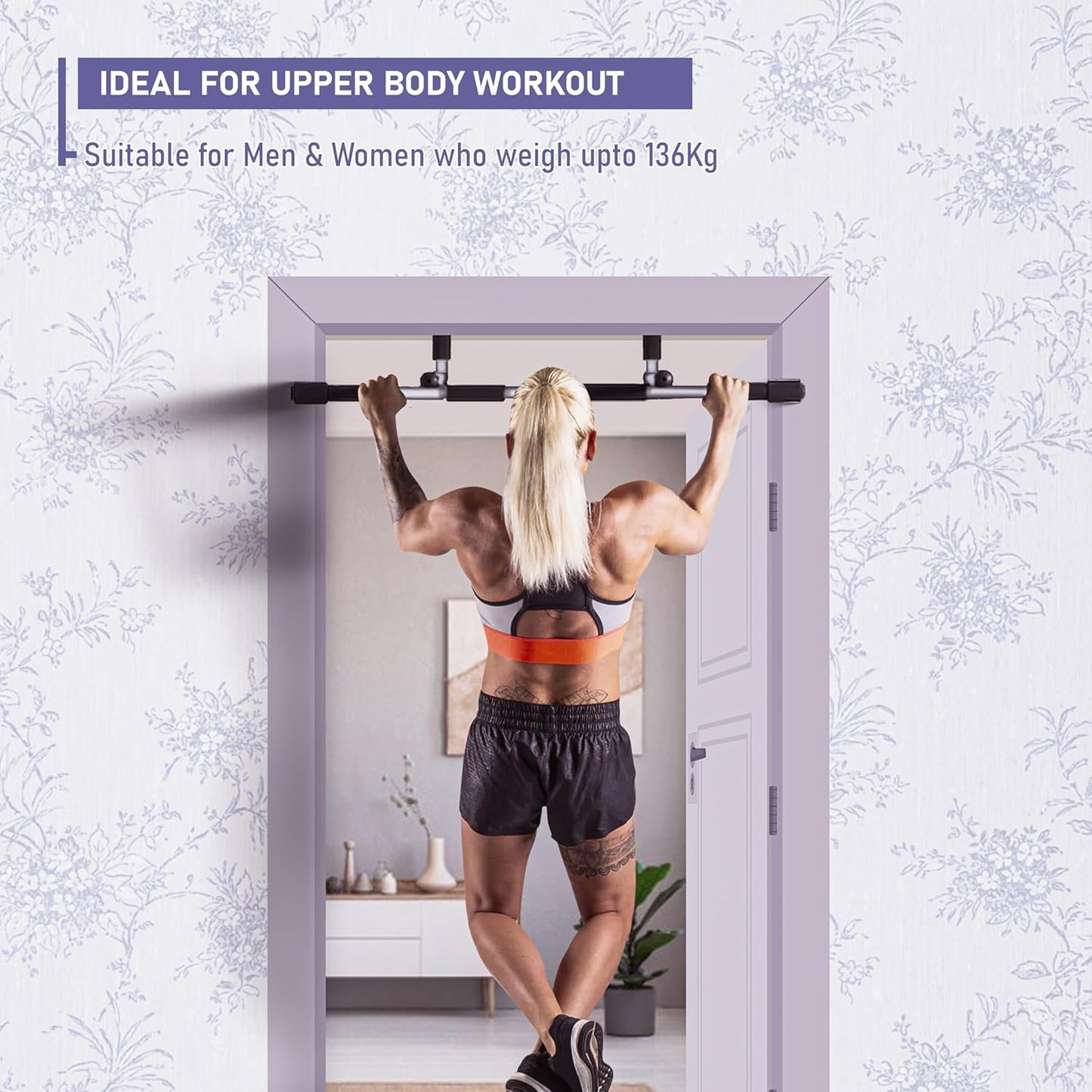 Endless EL1037 Stainless Steel Curved Pull Up Bar for Home Wall | Material : Stainless Steel | For Strengthening Exercises at Home or Gym with Anti-Skid Cushion Grip | For Adult, Men and Women
