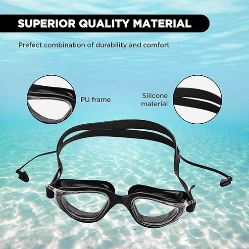 Endless EL1002 Stylish Swimming Goggle with Anti-Fog and UV Protection | Blue | Material : Silicon, Plastic | With Adjustable Strap and Ear Buds | Soft Silicon Gasket for Leak Proof | With Hard Case