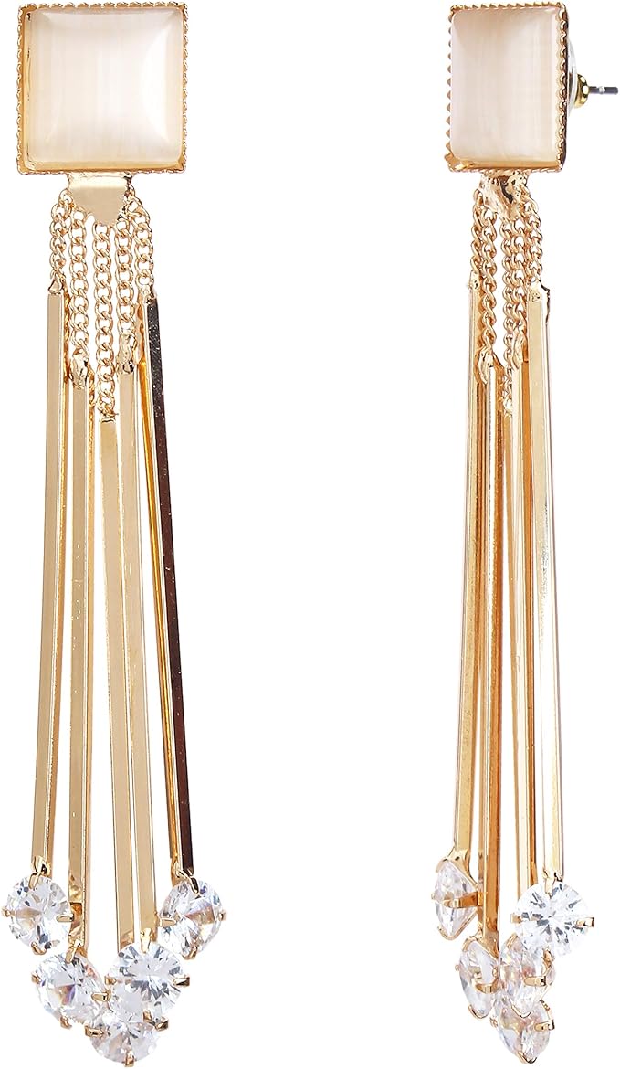 Youbella Jewellery Crystal Gold Plated Dangler White Earrings for Girl's and Women's