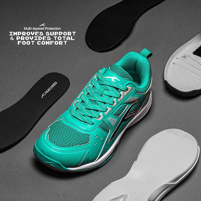 HUNDRED Raze Non-Marking Professional Badminton Shoes for Men | Suitable for Indoor Tennis/Squash/Table Tennis/Basketball & Padel