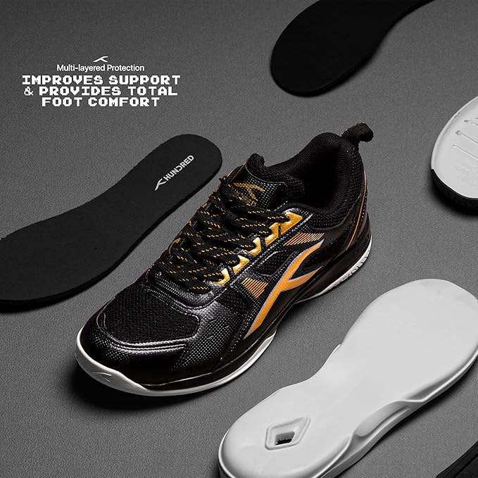 Hundred RAZE Badminton Shoe | Mens and Boys | Non-Marking Shoe | Court Shoe | For Badminton, Squash, Tennis Players | X-Cushion, Active Grip Sole, Toe Assist