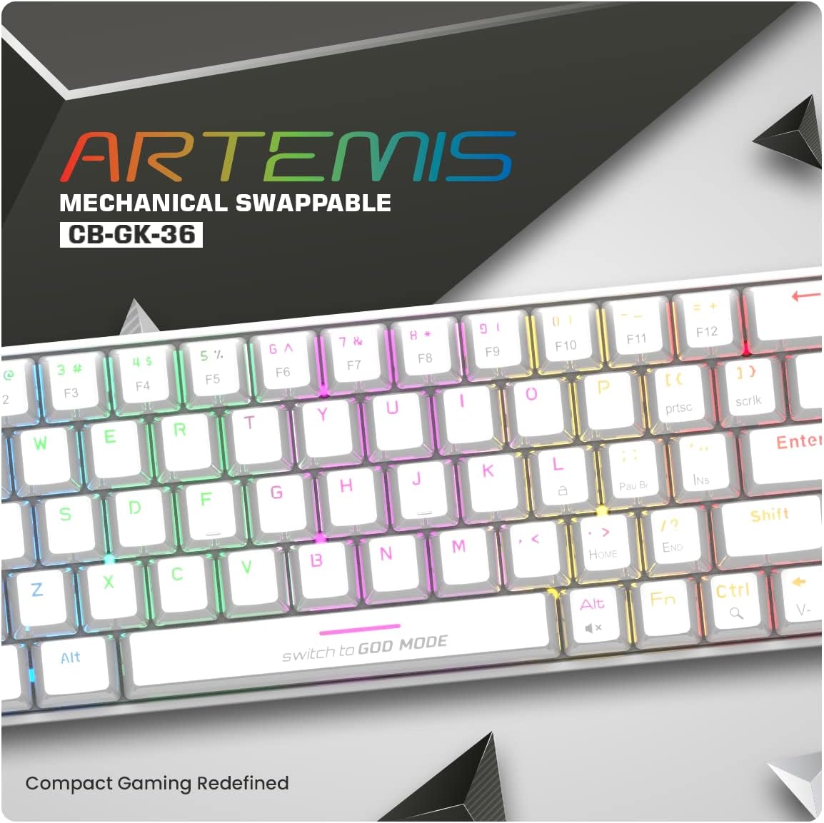 Cosmic Byte CB-GK-36 Artemis 68Key Per Key RGB Wired Mechanical Keyboard with Outemu Swappable Blue Switches and Software (White)