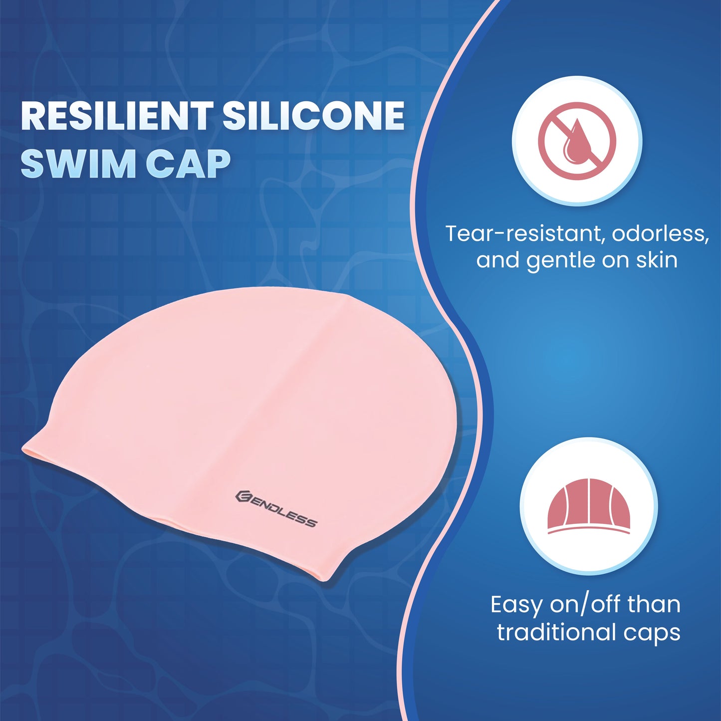 Endless EL1019 Classic Comfortable Plain Silicon Swimming Cap | Material : Silicon | Fully Elastic Waterproof Swimming Cap for Long and Short Hair with Thicker Edge | For Adults, Women and Men