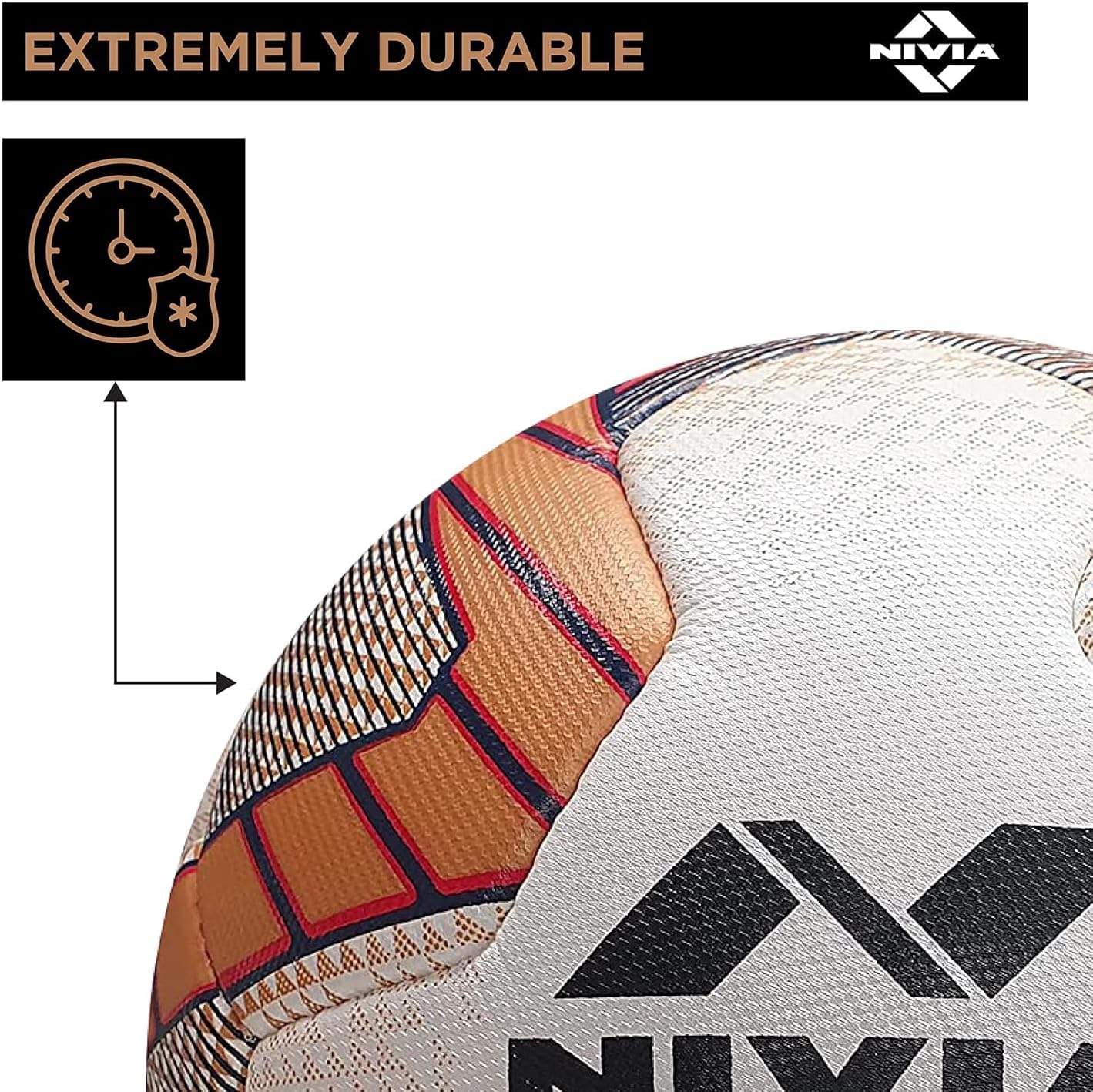 NIVIA Dom Football | Material: ‎Polyvinyl Chloride (PVC) | Inflating Needle | Air Retention | 32 Panel | Suitable For Grassy Grounds | For Men and Women | Futsal Ball (Golden, Size: 5)