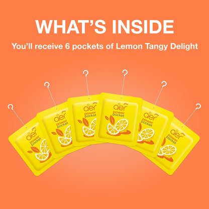 AER Power Pocket Lemon Tangy Delight Solid Gel Freshener, Pack of 1 | Long-lasting solid gel air freshener for the entire home; Lemon Tangy Delight scent