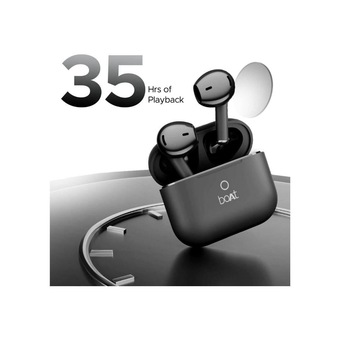 boAt Airdopes Joy, 35Hrs Battery, Fast Charge, IWP Tech, Low Latency, 2Mic ENx, Type-C Port, v5.3 Bluetooth Earbuds, TWS Ear Buds Wireless Earphones with mic(Jet Black)