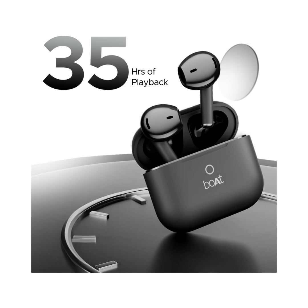boAt Airdopes Joy, 35Hrs Battery, Fast Charge, IWP Tech, Low Latency, 2Mic ENx, Type-C Port, v5.3 Bluetooth Earbuds, TWS Ear Buds Wireless Earphones with mic(Jet Black)
