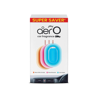 Godrej Aer O Hanging Car Air Freshener | Assorted Pack of 3 | Cool Aqua, Must After Smoke, Rose Blossom