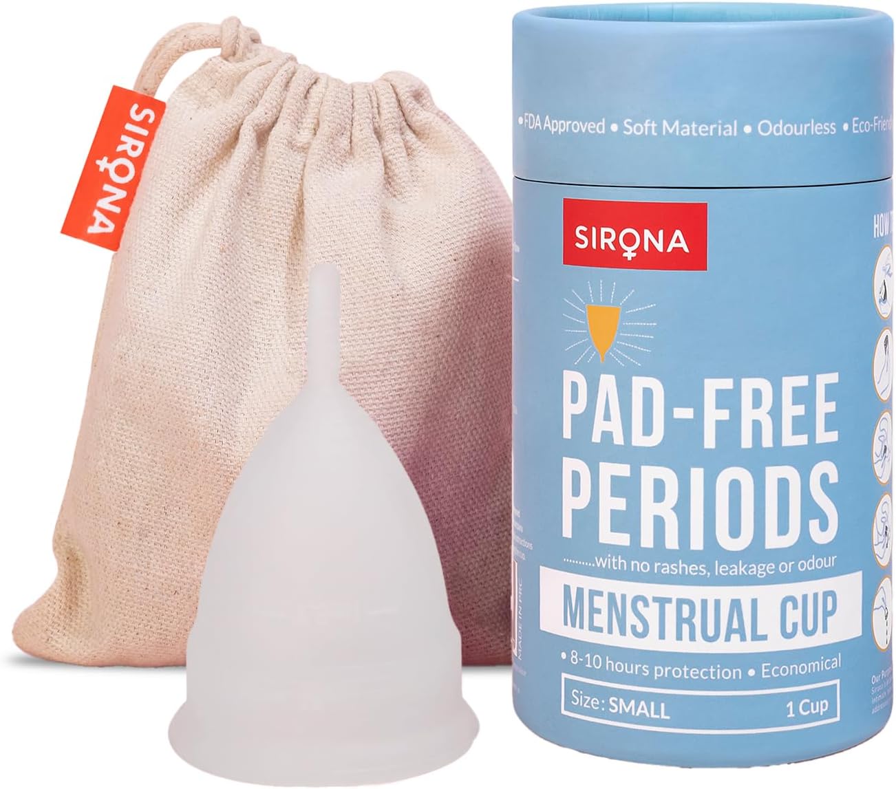 Sirona Reusable Menstrual Cup | Reusable Period Cup | Tampon and Pad Alternative | Heavy Flow (Small)