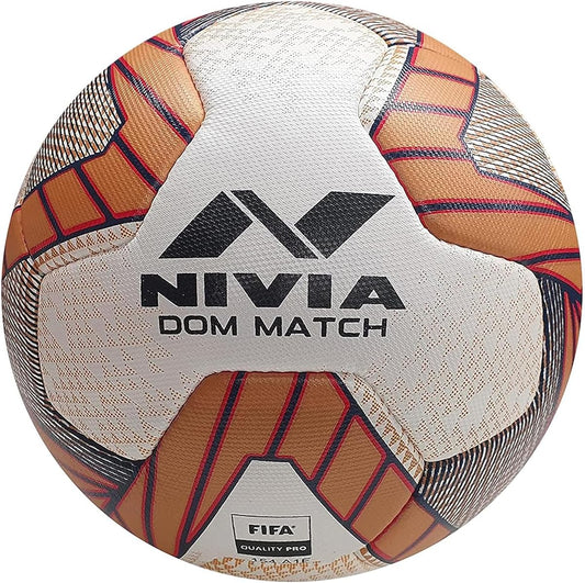 NIVIA Dom Football | Material: ‎Polyvinyl Chloride (PVC) | Inflating Needle | Air Retention | 32 Panel | Suitable For Grassy Grounds | For Men and Women | Futsal Ball (Golden, Size: 5)