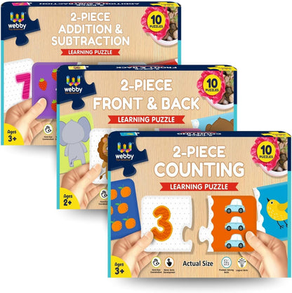 Webby 2-Piece Learning Pack Jigsaw Puzzles for Kids – Educational Addition, Subtraction, Counting & Front-Back Matching Toys pack of 3