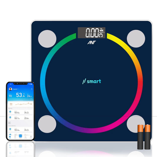 Ant Esports Flora Smart Scale for Body Weight and Fat, Digital Bathroom Scale Accurate to 0.1kg Weighing Machine for People’s Muscle BMI, Bluetooth Electronic Body Composition Monitor, 180Kg – Black