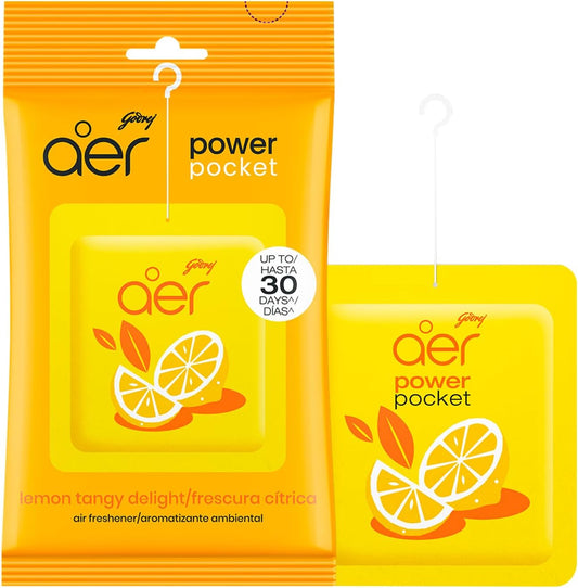AER Power Pocket Lemon Tangy Delight Solid Gel Freshener, Pack of 1 | Long-lasting solid gel air freshener for the entire home; Lemon Tangy Delight scent