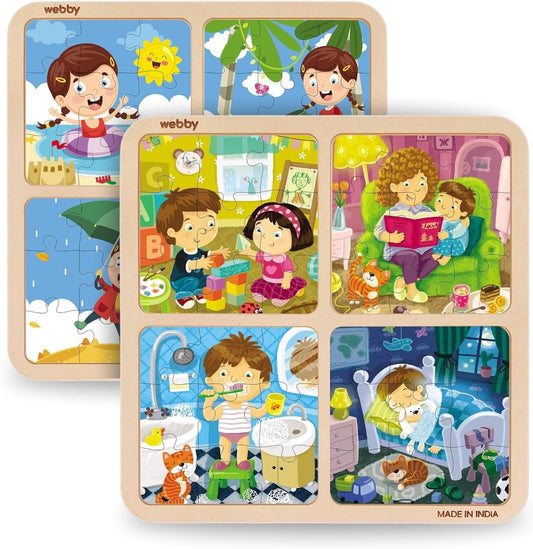 Webby 4-in-1 Wooden Educational Puzzle Set for Kids – Learn Weather, Seasons & Everyday Life | 36 Pcs Montessori Learning Toy for Boys & Girls 3+ Years pack of 2