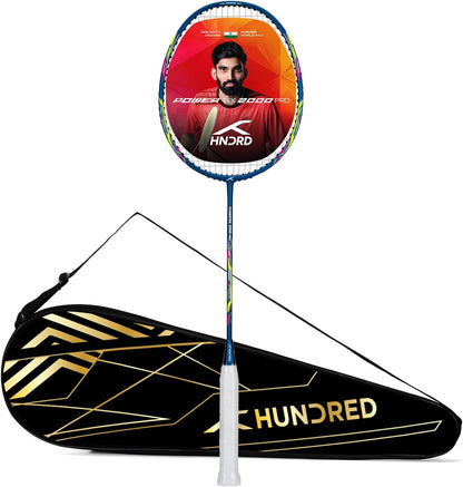 HUNDRED Powertek 2000 PRO Graphite Strung Badminton Racket with Full Racket Cover | For Intermediate Players | Weight: 90 grams | Maximum String Tension