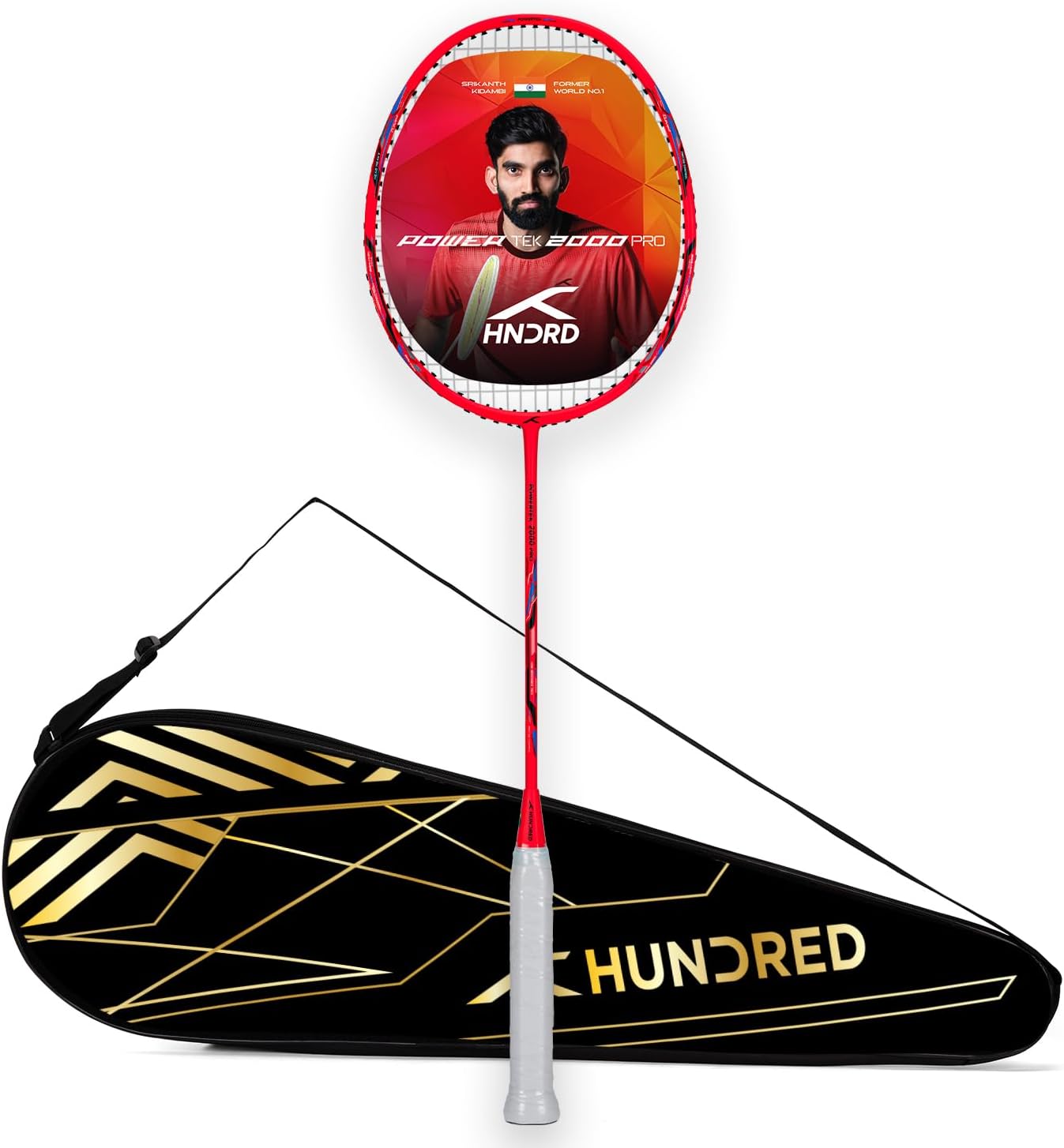 HUNDRED Powertek 2000 PRO Graphite Strung Badminton Racket with Full Racket Cover | For Intermediate Players | Weight: 90 grams | Maximum String Tension