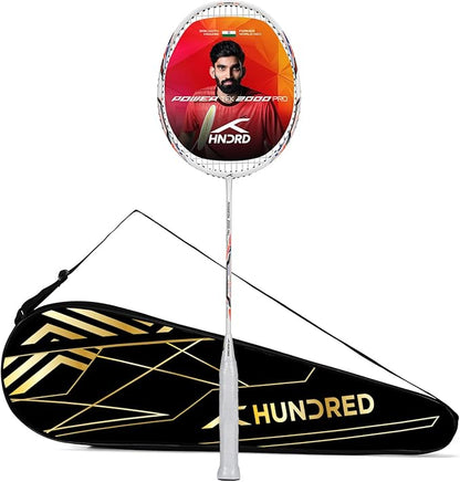 HUNDRED Powertek 2000 PRO Graphite Strung Badminton Racket with Full Racket Cover | For Intermediate Players | Weight: 90 grams | Maximum String Tension