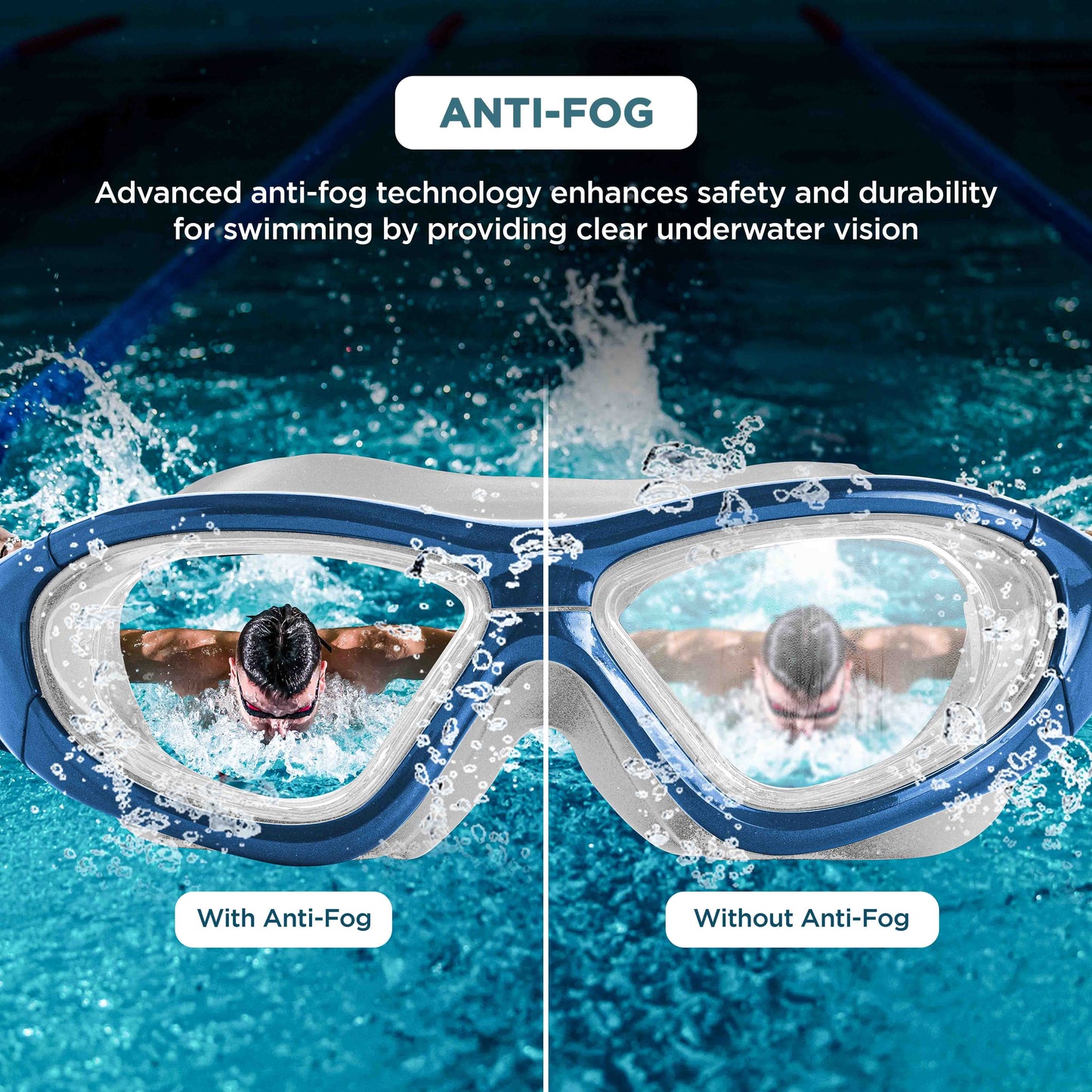 Endless EL1007 Premium Swimming Goggle with Anti-Fog and UV Protection | Material : Silicon, PU | Stylish 180 Degree Wide View Glasses | Soft Silicone Gasket for Leak Proof | With Hard Case