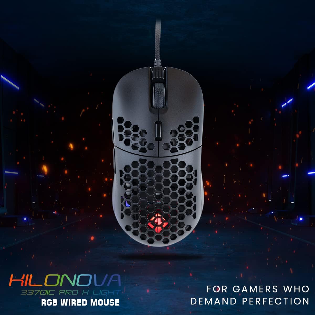 Cosmic Byte Kilonova 3370IC PRO X-Light Wired Gaming Mouse, 65 Grams, Pixart 3370 Sensor, DIY Hot-swappable Switches, 0.8MM PTFE feet, Adjustable Debounce Rate, Adjustable LOD,Software (Black)