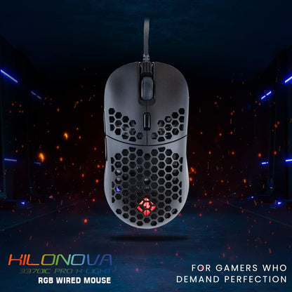 Cosmic Byte Kilonova 3370IC PRO X-Light Wired Gaming Mouse, 65 Grams, Pixart 3370 Sensor, DIY Hot-swappable Switches, 0.8MM PTFE feet, Adjustable Debounce Rate, Adjustable LOD,Software (Black)