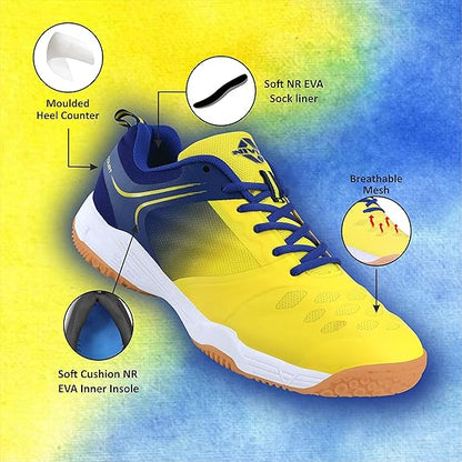 Nivia HY - Court 2.0 Badminton Shoes (Yellow/Blue, 7 UK / 8 US / 41 EU) | For Mens and Boys | Non - Marking Round Sole