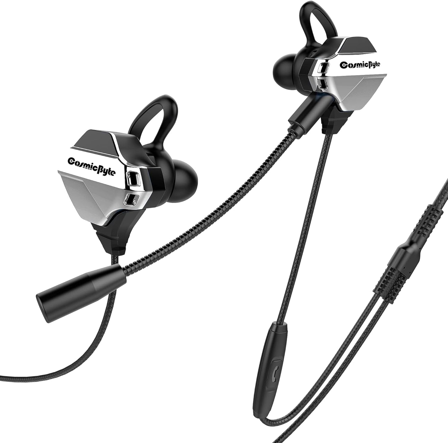 Cosmic Byte CB-EP-04 Gaming Wired In Ear Earphones with Mic with Detachable for PC, PS4, Mobiles, Tablets (Black/Silver)