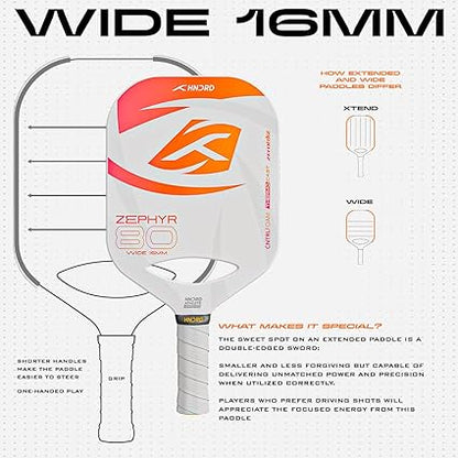 Hundred Zephyr 80 Wide Pickleball Paddle | 16 mm Core | Control Play | Free Bag Included (White/Orange)