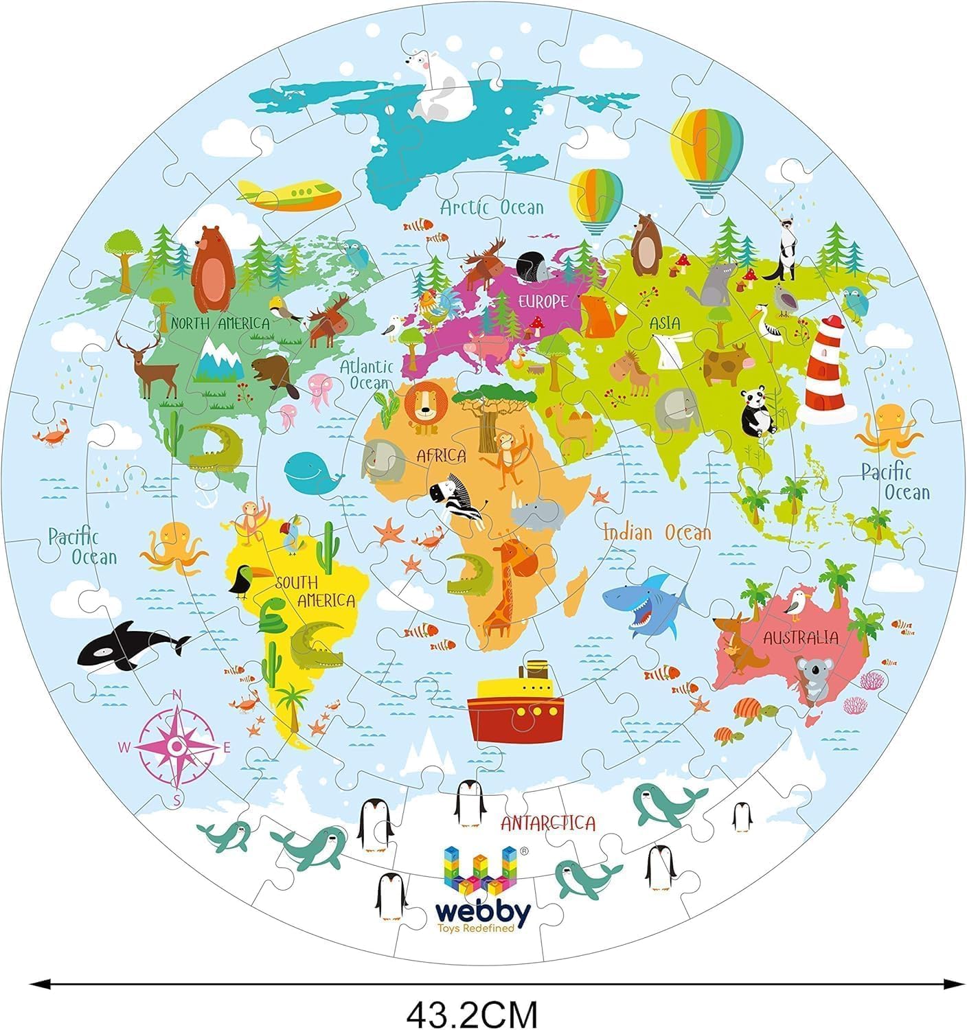 Webby 60-Piece Wooden Jigsaw Floor Puzzle Set with Flashcards – Solar System & World Map Learning Toys for Kids | Educational Gift for 3+ Years pack of 2
