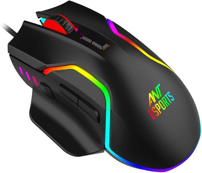Ant Esports GM320 RGB Optical Wired Gaming Mouse | Ambidextrous Design | 8 Programmable Buttons | Adjustable DPI up to 12800 | RGB Lighting | Rapid-Fire Button
