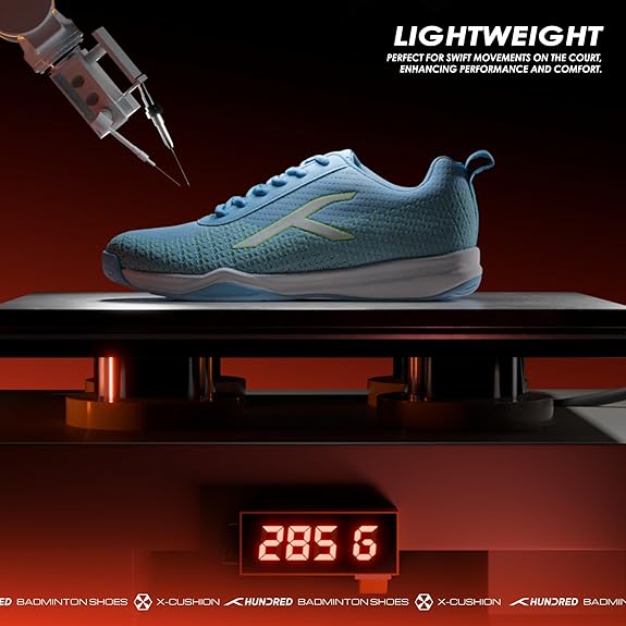 HUNDRED Blade Lite Non Marking Badminton Shoes (Blue/Lime Green/White, 8 UK)