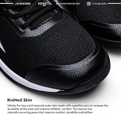 HUNDRED Infinity Pro Non-Marking Professional Badminton Shoe for Men (Black/White, EU 41/UK 7/US 8) | Material: Polyester/Mesh | Suitable for Indoor Tennis/Squash/Table Tennis/Basketball & Padel