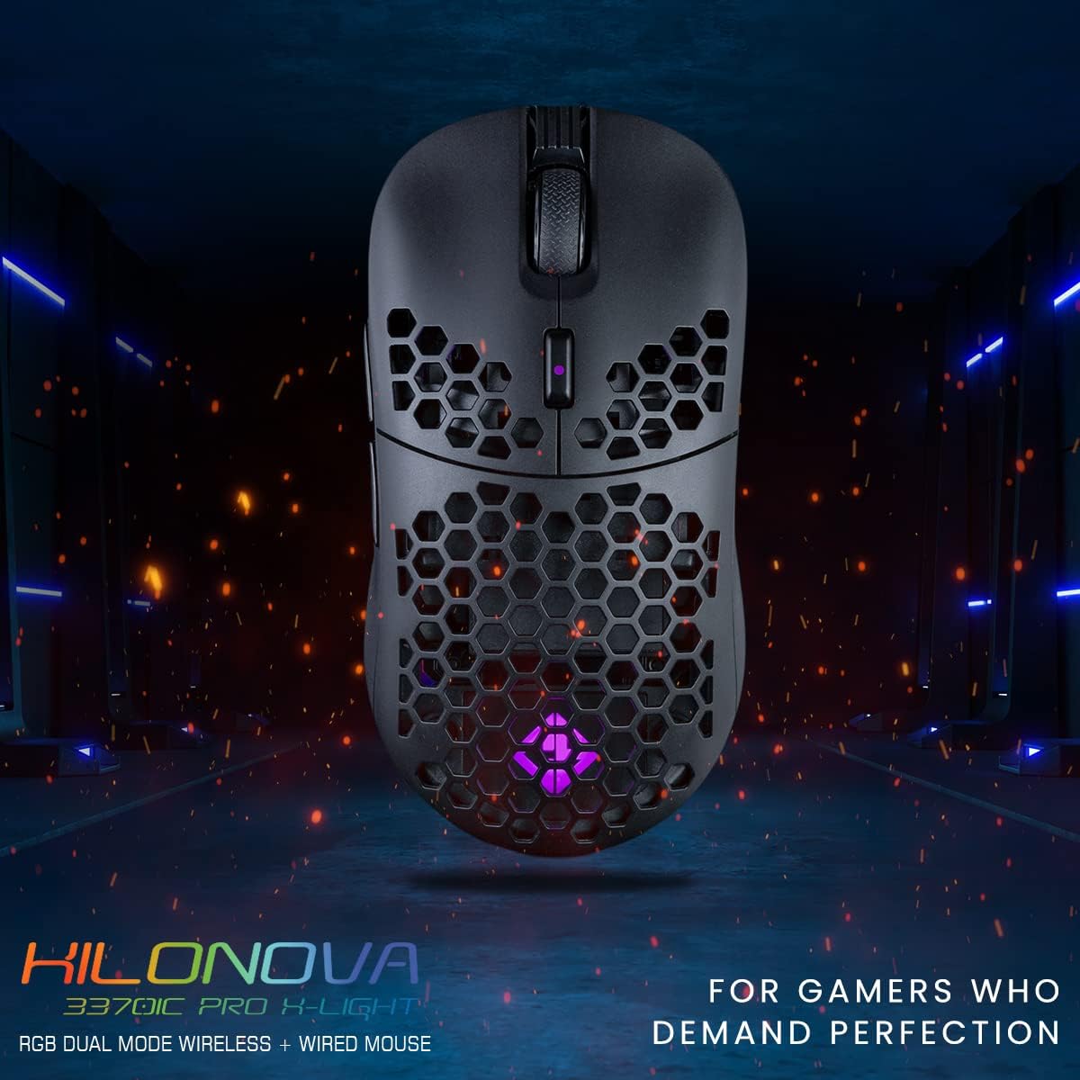 Cosmic Byte Kilonova 3370IC PRO X-Light Wireless Gaming Mouse, 71 Grams Lightweight, Pixart 3370 Sensor, DIY Hot-swappable Switches, 0.8MM PTFE feet (Black)