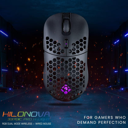 Cosmic Byte Kilonova 3370IC PRO X-Light Wireless Gaming Mouse, 71 Grams Lightweight, Pixart 3370 Sensor, DIY Hot-swappable Switches, 0.8MM PTFE feet (Black)