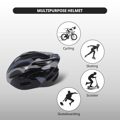 Endless EL1049 Cycle and Skates Helmet with Adjustable Strap | Carbon Grey | Material : Polycarbonate, EPS | With Inside Cushioning Padding for Comfort | For Adults, Women and Men