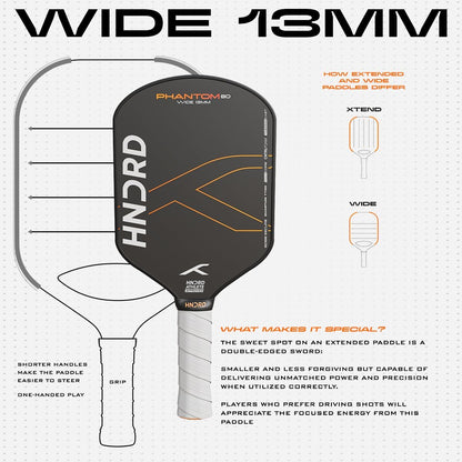Hundred Phantom 80 Pickleball Paddle | WIDE | USA Approve | Japan Raw Carbon Fiber | 16mm/ 13mm | Black/Orange | Control & Spin Optimized | Lightweight Paddle with Comfort Grip