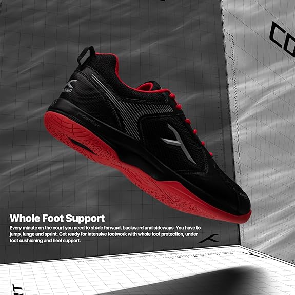 HUNDRED Court Star Non-Marking Professional Badminton Shoes for Mens (Black/Gold, EU 43/UK 9/US 10) | X-Cushion Protection | Suitable for Indoor Tennis/Squash/Table Tennis/Basketball & Padel