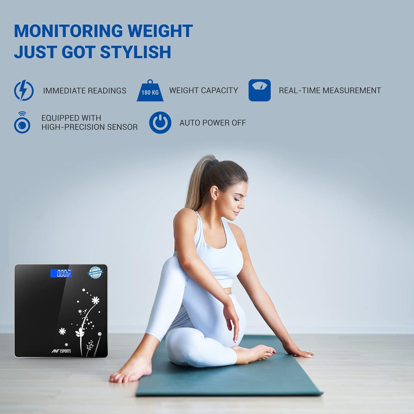 Ant Esports Flora Bud Digital Weighing Scale, Highly Accurate Digital Bathroom Body Scale, Precisely Measures Weight up to 180Kg