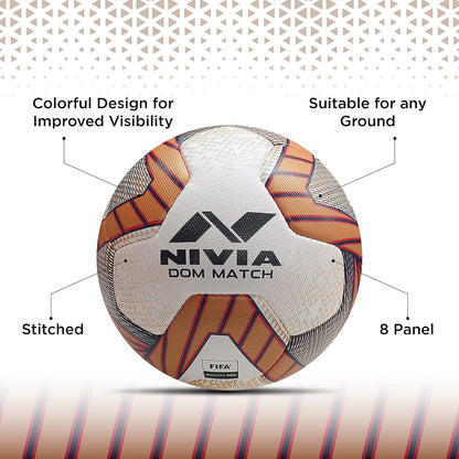 NIVIA Dom Football | Material: ‎Polyvinyl Chloride (PVC) | Inflating Needle | Air Retention | 32 Panel | Suitable For Grassy Grounds | For Men and Women | Futsal Ball (Golden, Size: 5)